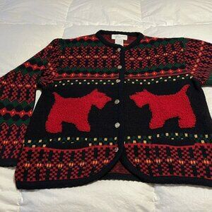 Vintage Scottie Dog Scottish Cardigan Sweater Size Medium~ Casual Corner